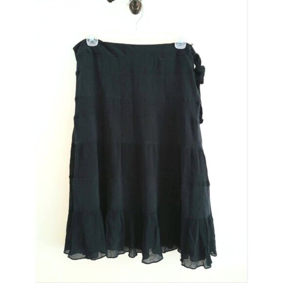 Y2K Womens 12 100% Silk Skirt  Black Crepe Tiered  Knee Length Boho Gothic - Picture 1 of 10